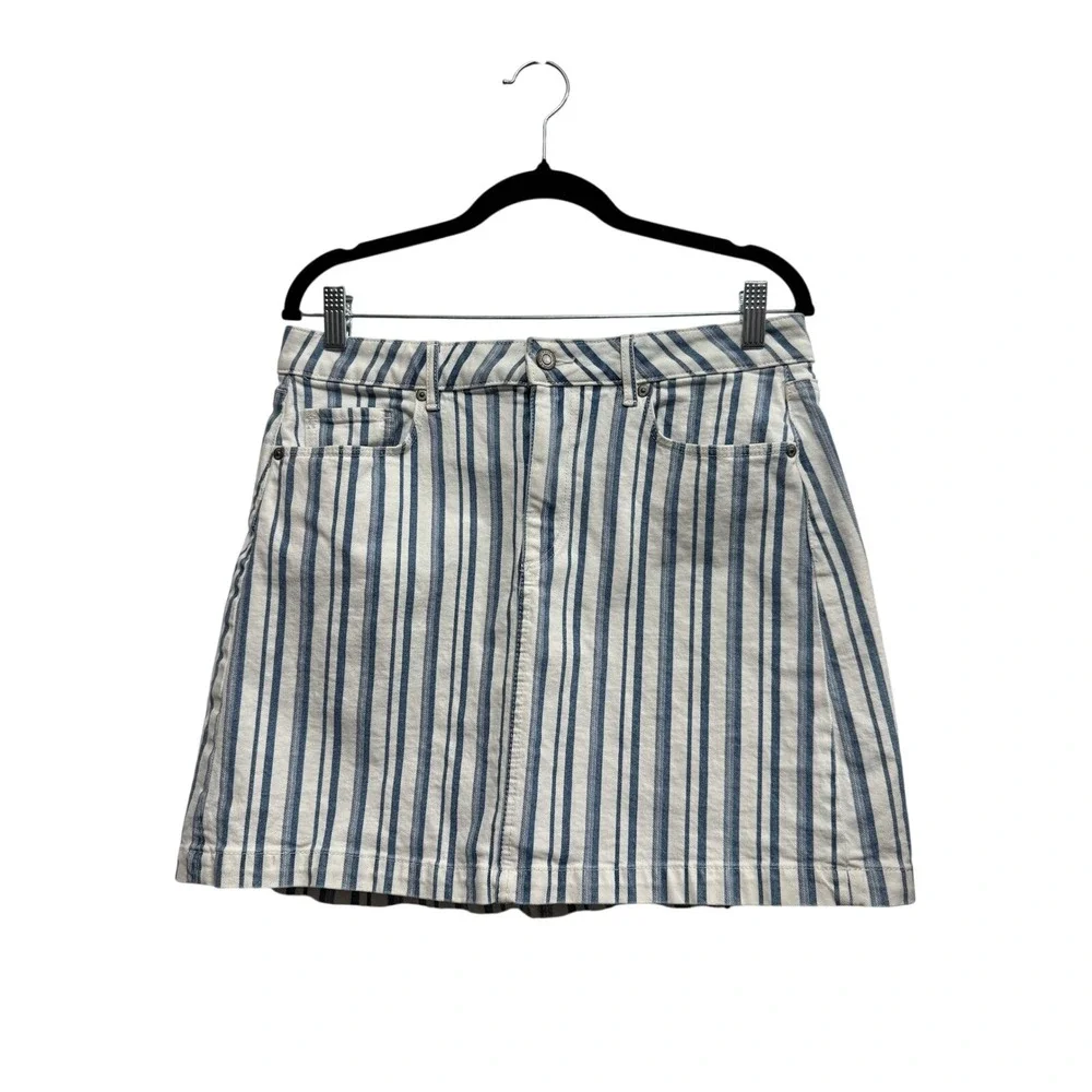 Loft Blue White Striped Denim Mini Skirt Womens 12 Cotton‎ Stretch coastal